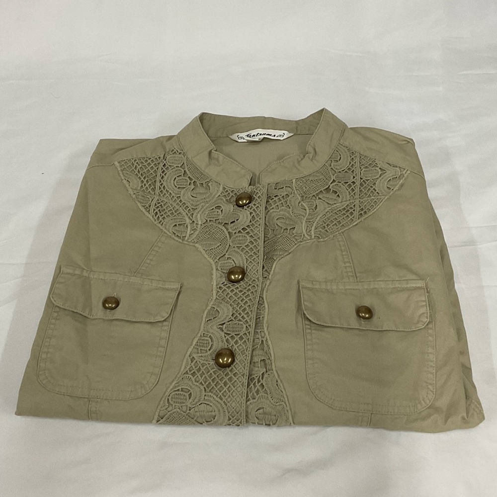 Tantrums Women's Beige Utility Jacket with Lace Accents